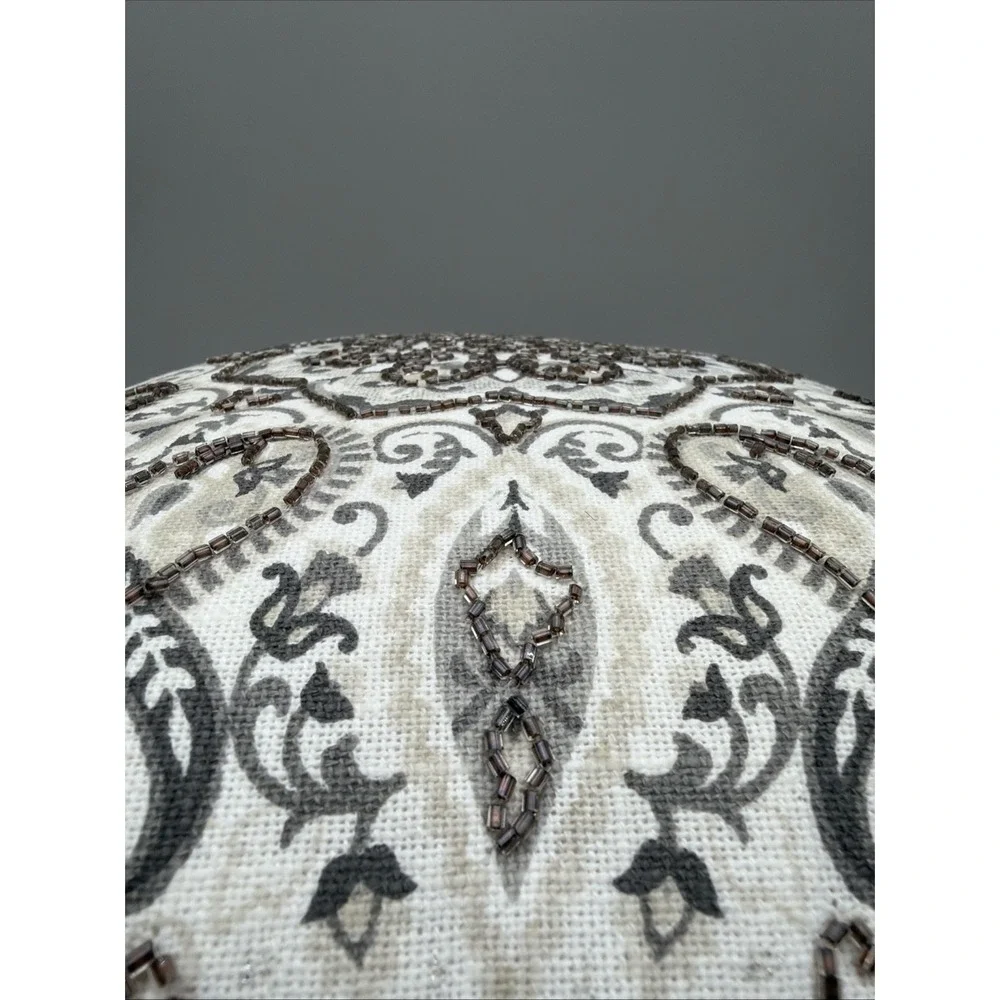 Set of 3 Beaded Medallion Decorative Pillows 18x18 Gray Ivory Paisley*